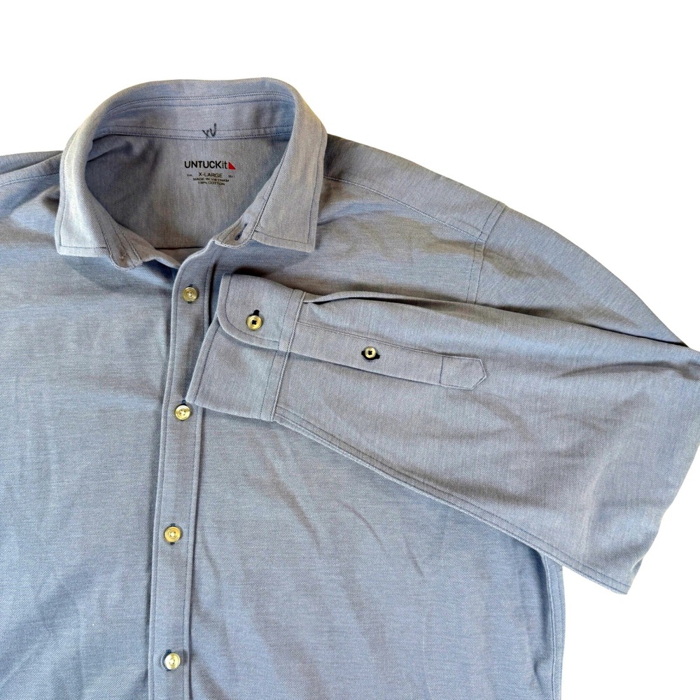 UNTUCKit Men's XL Button Down‎ Shirt Blue Gray Cotton Long Sleeve Classic Casual